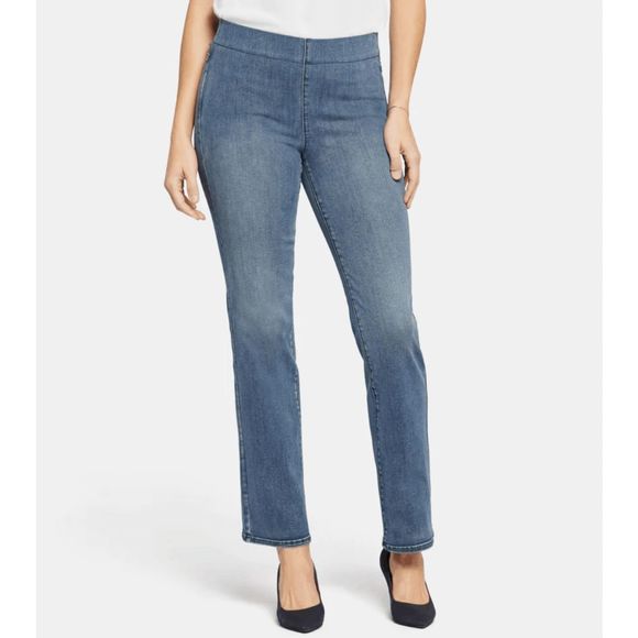NYDJ NWT Pull-On Straight Belle Isle Blue Jeans Stretch Pants, Size 4, MSRP $119 - Picture 1 of 15